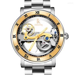 Wristwatches Top IK Colouring Men's Watches Automatic Mechanical 50M Waterproof Dual Skeleton Transparent Male Clocks 98399