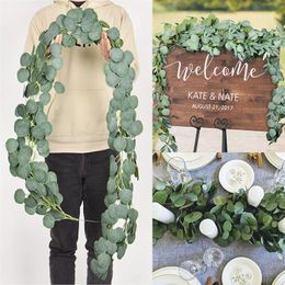 Decorative Flowers Wreaths Eucalyptus Garland Artificial Faux Wall Decor Silver Dollar Greenery Leaves Vines Plant for Wedding Arch 230422