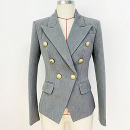 Kadın takımları blazers yüksek kaliteli est tasarımcısı ceket yıldız tarzı klasik aslan düğmeleri çift göğüslü ince montaj blazer soluk gri 231123