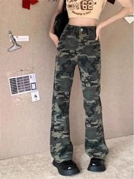 Women's Jeans Streetwear Camouflage Woman High Waist 2023 Trend Trousers Korean Fashion Cargo Pants Army Green Y2k Straight Baggy