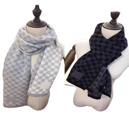 Winter New Scarves Warm Wool Men's Knitted High-end Neckwear Versatile Grid 180*30CM