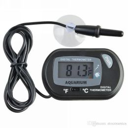 wholesale Mini Digital Fish Aquarium Thermometer Tank with Wired Sensor battery included in opp bag Black Yellow color for option Free shipping