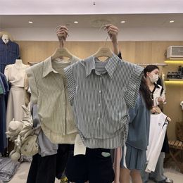 Women's Blouses Camisas De Mujer Sweet Vintage Blouse For Women Temperament Fashion Summer Crop Top Y2k Chic Stripe Loose Korean Shirts