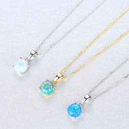 European Vintage Four Claw Opal S925 Silver Pendant Necklace Jewellery Women Plated 18k Gold Collar Chain Necklace for Women Wedding Party Valentine's Day Gift SPC