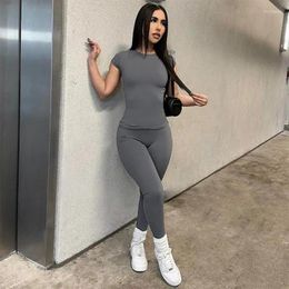 Women's Two Piece Pants Gtpdpllt 2 Pant Sets Short Sleeve Top And Leggings Casual Sweat Outfits For Women Basic Comfy Lounge Woman Matching