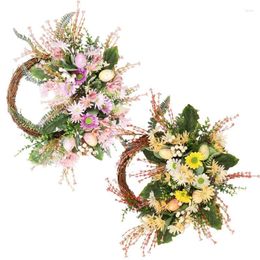 Decorative Flowers Easter Wreath Artificial Pendants With Pastel Eggs Simulation Hanging Front Door Garland Festival Parties Gift Home