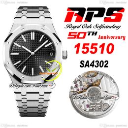 APSF 1551 50Th Anniversary SA4302 Automatic Mens Watch 41 Ultra Thin Black Textured Dial Stainless Steel Bracelet Super Edition Reloj Hombre Montre Homme Puretime