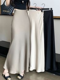 Skirts Fish Tail for Women High Waisted Satin Silk Luxury Elegant Women s LOOSE Solid Long Fashion 2023 231123