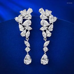 Dangle Earrings Fine Lady Moissanite Diamond Earring Real 925 Sterling Silver Jewelry Engagement Wedding Drop For Women