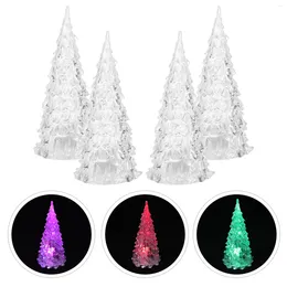 Christmas Decorations 4 Pcs Artificial Tree Glowing Desktop Ornament Creative Xmas Party Tiny White Tabletop Lazy