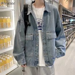 Men' Blends Autumn Men Denim Jackets Classic Turn Down Collar Coats S 3XL Oversize BF Hip pop Streetwear Single Breasted Outwear Vintage 231123