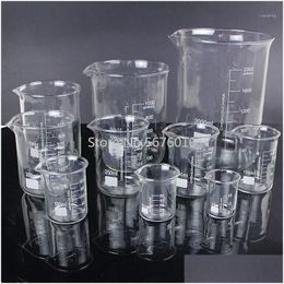 Lab Supplies Wholesale 1 Lot 25Ml To 2000Ml Low Form Beaker Chemistry Laboratory Glass Transparent Flask Thickened With Spout1 Drop De Dhvhu