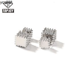 Hip Hop Jewellery Baguette Diamond Square Block Earring Studs Iced Out Full Diamond Square Earrings Jewellery for Men Women