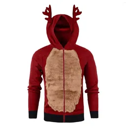 Men's Hoodies Autumn Winter Xmas Hoody Zipper Feather Hooded Christmas 3D Blouse Top Outerwear Patchwork Casual