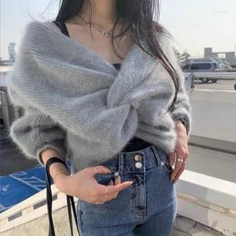 Women's Sweaters DIMI Women Mik Cashmere Girls Reversible Soft Warm Pullovers Korean Fashion Cross Sexy Deep V Neck Knitted Sweater Tops