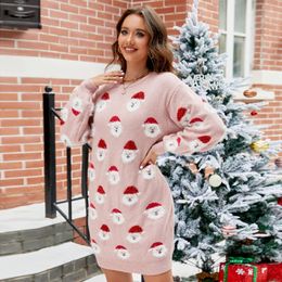 Basic Casual Dresses Autumn and Winter Womens Sweaters Christmas Clothing Santa Claus Head Knitted ONeck Lantern Sleeves Cute Zipper 231122