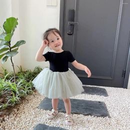 Girl Dresses Baby Summer Cute Fashion Short Sleeve Ballet Princess Dress Cotton Children Open Back Puffy Yarn Skirt Party Clothes