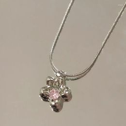 Pendant Necklaces Flower Necklace Female 2023 Summer Pink Zircon Clavicle Chain Young Girls Dating Luxury Quality Jewellery
