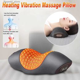 Massaging Neck Pillowws Electric Vibration Neck Massage Pillow Hot Compress Massager Neck Traction Pain Relief Massage Pillow Spine Support Sleep Relax Q231123