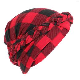 Berets Braided Toe Cap Hats Scarf Practical Fluffy Women Home Plaid Printing Brushed Milk Silk Sleeping