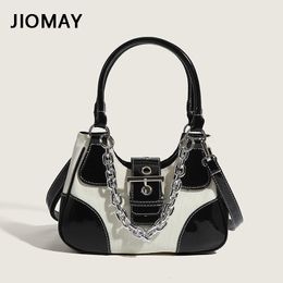 Evening Bags JIOMAY Luxury Designer Handbags Women Canvas Splicing Shoulder Bags Girls Patent Leather Chain Crossbody Bags 230422