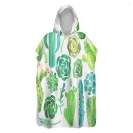 Towel Tropical Succulent Plant Leaves Cactus Pineapple Sand Free Hooded Poncho Surf Pool Swim Beach Changing Robe Holiday Gift