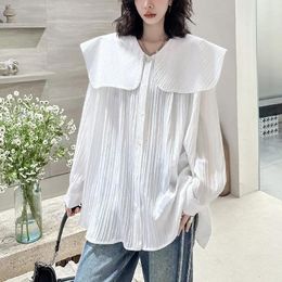 Women's Blouses French Style Chic Sailor Collar Long Sleeve White Shirt Women Blouse Spring Autumn Streetwear Trend Casual Loose Tops Lady