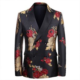 Men's Suits & Blazers Formal Shawl Lapel Jacquard Blazer Slim Fit Fashion Red Coat For Men Vintage Wedding Party Jacket