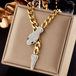 Snake Head Necklace Luxury Bracelets 18K Gold Plated Titanium Steel Cuban Link Chain Fashion Design Iced Out Bling Animal Pendant Hip Hop Choker Jewellery for Women Men