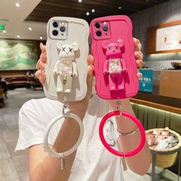 Cell Phone Cases Wave Silicone Candy Bead Bear Holder Bracelet Strap Phone Case For iphone 14 12 Pro Max 11 13 Pro X XS XR 6 S 7 8 Plus SE Cover J230421