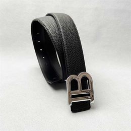 26% OFF Belt Designer New Men's light luxury with B-shaped buckle genuine leather lychee pattern frosted letter versatile fashion belt jeans
