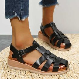 Sandals 2022 New Style Women Summer Gladiator Cover Toe Sandals Solid Color One-Line Buckle Women Casual Beach Wedges Sandals Size 35-43 AA230422