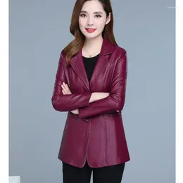 Women's Leather Coat Women Low Price On Sale Faux Jackets Wine Red 2023 Spring Autumn Korean Fashion Slim Black Lapel PU Coats Feminina