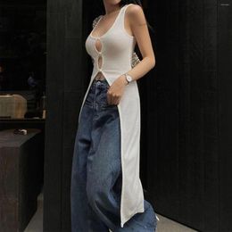 Casual Dresses Women Sleeveless Long Y2K Style Button Up Hollow Out Split Maxi Dress Sexy Halter Breathable White Sling Slim Streetwear