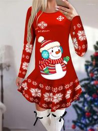 Casual Dresses Christmas Snowflake Elk Vintage Party Dress Ruffles Elegant Long Sleeve Print Winter Women Sweater Robe