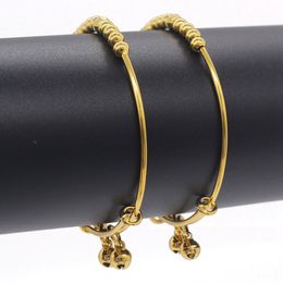 2pcs Baby Bangle Bracelet Children Beads Design Real 18k Gold Colour Lovely Cute Kids Gift Fashion Jewellery