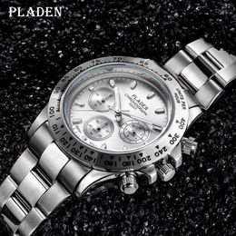 Wristwatches PLADEN Fashion Watch For Men Business Chronograph Stainless Steel Quartz Watches Male Sport Luminous Dive Montre Homme Gift 2022Q231123