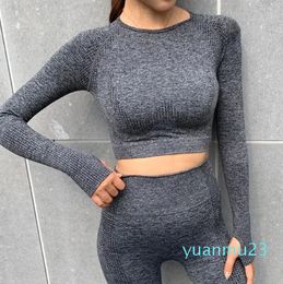 Yoga Outfits Women's seamless yoga shirt Crop top Long sleeved women's yoga exercise fitness clothing Sports top Sweatshirt