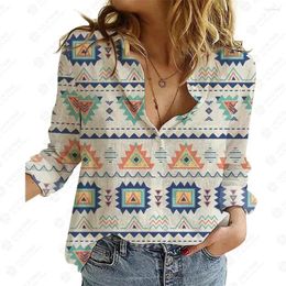 Women's Blouses Women Tops And Bloues Autumn Fashion Print Designs Long Sleeve Lapel Female Shirts Regular Prairie Chic Loose Fit STANDARD