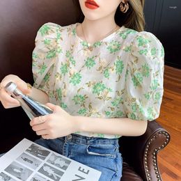 Women's Blouses DUOFAN Fashion Casual O-neck Collar Female Elegant Long Sleeve Shirts Women Puff Floral Shirt Tops Ladies Cloths