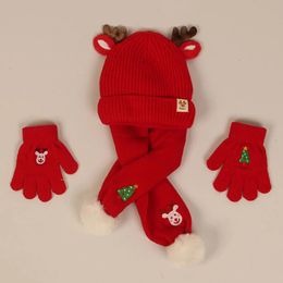 Scarves Wraps Children Hat Scarf and Gloves 3 pcs Velvet Scarf Cute Antler Baby Wool Christmas Sets Suit 1-7 year echarpe de luxe femme 231123