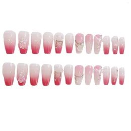 False Nails Pink With 3D Butterfly Decor Natural Unbreakable Nail Simple Wear For Shopping Travelling Dating