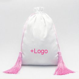 Gift Wrap 20pcs Custom Logo Satin Bags With Tassel Silk Drawstring Pouch Packaging Hair Wig Jewellery Cosmetic Clothes Dustproof Sachet