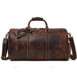 Duffel Bags Retro Travel Bag Men Genuine Leather Duffe 20 Inch Large Capacity Handbag Fitness With Shoe Position Luggage Handbags