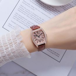 Wristwatches 004 Fashion Wine Barrel Number Full Drill Girl Ladies Watch Quartz Belt Watches Wholesale For Women Montres Femmes