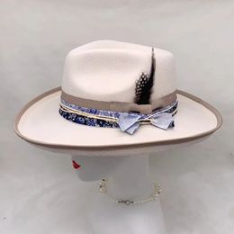 Wide Brim Hats Bucket Bow knot feather fedora hat Autumn solid Colour upturned edge Thin casual outdoor sun shading women s sombrero 231123