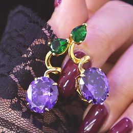 Dangle Earrings Classic AB Asymmetry Yellow Zircon Purple Grape Oval Shape Design Earring Stud For Women Jewelry Party