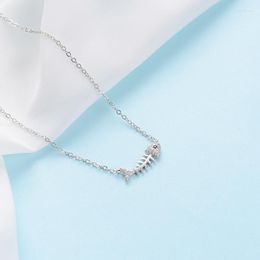 Pendant Necklaces Fashion Fish Bone Design Necklace Micro Zircon For Women Silver Colour Clavicle Chain Lovers Gift