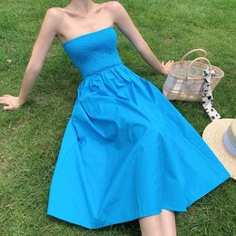 Women's casual dresses tube top strapless off shoulder blue Colour high waist beach vacation dress SML