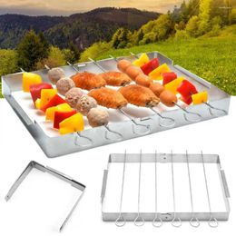 Tools 1 Set Baking Tray Foldable Skewer Rack Stainless Steel Barbecue Grill BBQ With Skewers For Camping Home Accessories